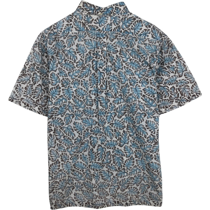 Reyn Spooner Leaf Pattern Pullover Button-Down Hawaiian Aloha Shirt, Men's Size L (Equivalent), Vintage unclear blue type Vintage Second Hand