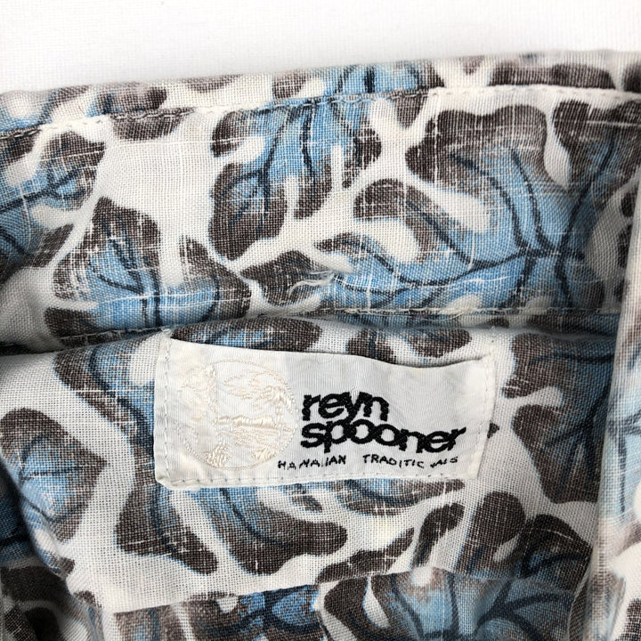 Reyn Spooner Leaf Pattern Pullover Button-Down Hawaiian Aloha Shirt, Men's Size L (Equivalent), Vintage unclear blue type Vintage Second Hand