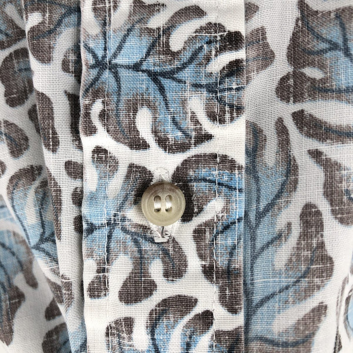 Reyn Spooner Leaf Pattern Pullover Button-Down Hawaiian Aloha Shirt, Men's Size L (Equivalent), Vintage unclear blue type Vintage Second Hand