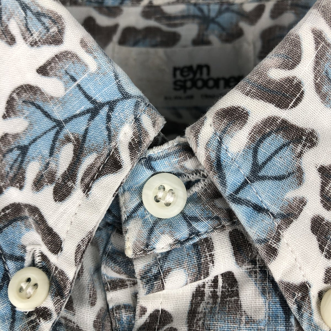 Reyn Spooner Leaf Pattern Pullover Button-Down Hawaiian Aloha Shirt, Men's Size L (Equivalent), Vintage unclear blue type Vintage Second Hand