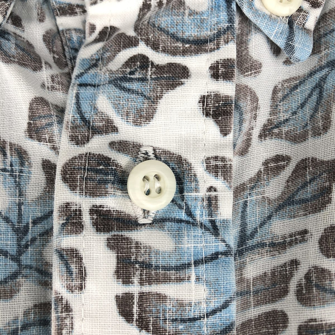 Reyn Spooner Leaf Pattern Pullover Button-Down Hawaiian Aloha Shirt, Men's Size L (Equivalent), Vintage unclear blue type Vintage Second Hand
