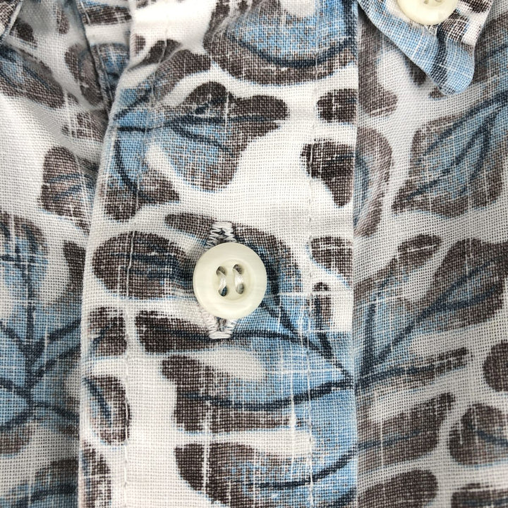 Reyn Spooner Leaf Pattern Pullover Button-Down Hawaiian Aloha Shirt, Men's Size L (Equivalent), Vintage unclear blue type Vintage Second Hand