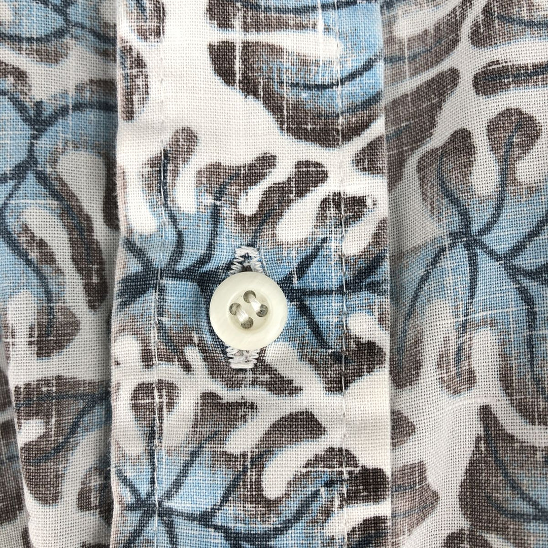 Reyn Spooner Leaf Pattern Pullover Button-Down Hawaiian Aloha Shirt, Men's Size L (Equivalent), Vintage unclear blue type Vintage Second Hand