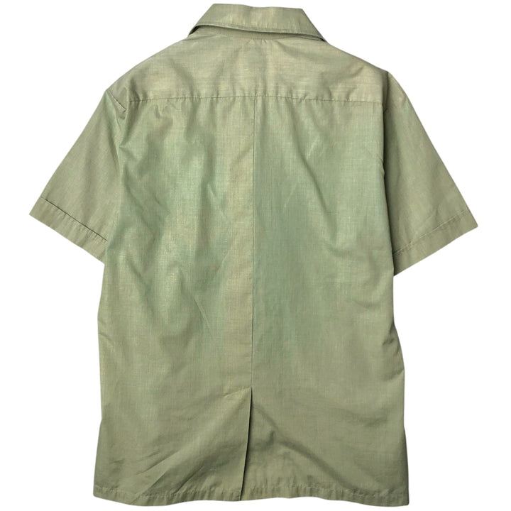 1970'S Van Heusen Short-Sleeve Open-Collar Mexican Shirt / Cuban Shirt / Boxy Shirt / Men's Size M (approx.) unclear Khaki type sage green Vintage Second Hand