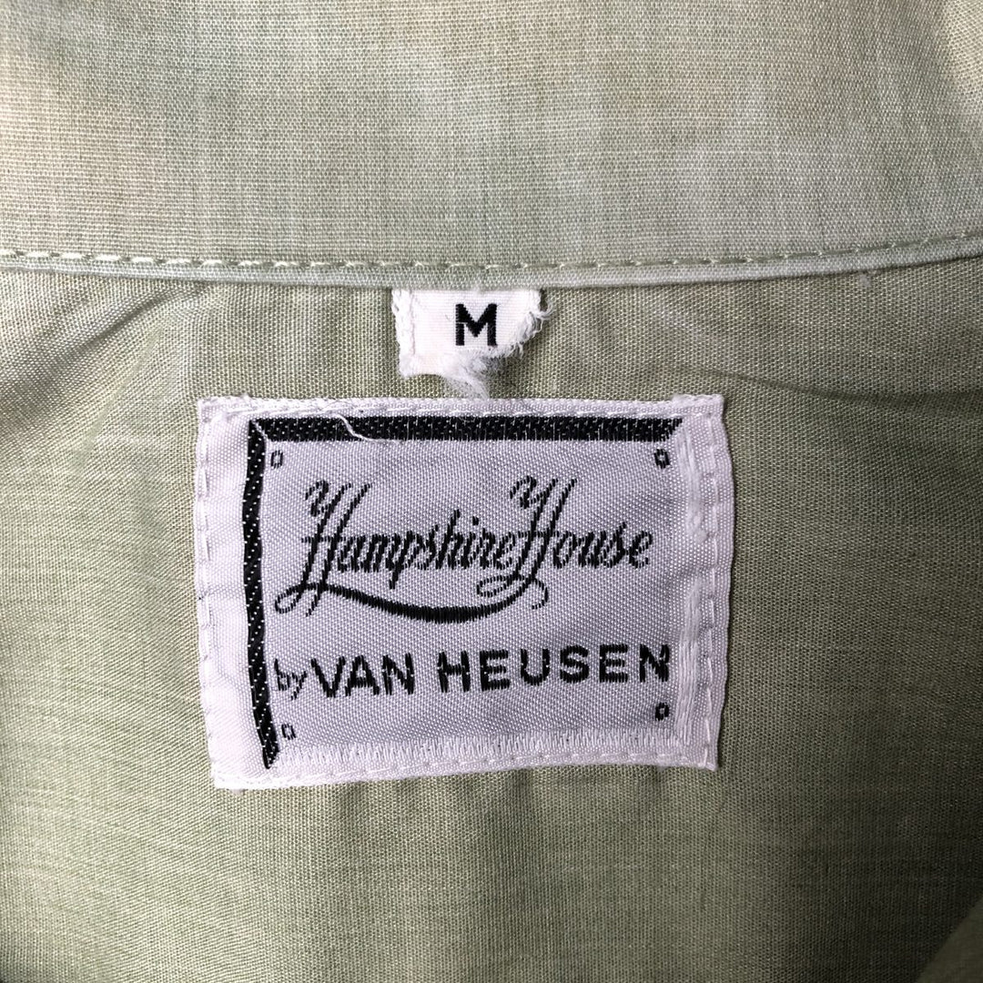 1970'S Van Heusen Short-Sleeve Open-Collar Mexican Shirt / Cuban Shirt / Boxy Shirt / Men's Size M (approx.) unclear Khaki type sage green Vintage Second Hand