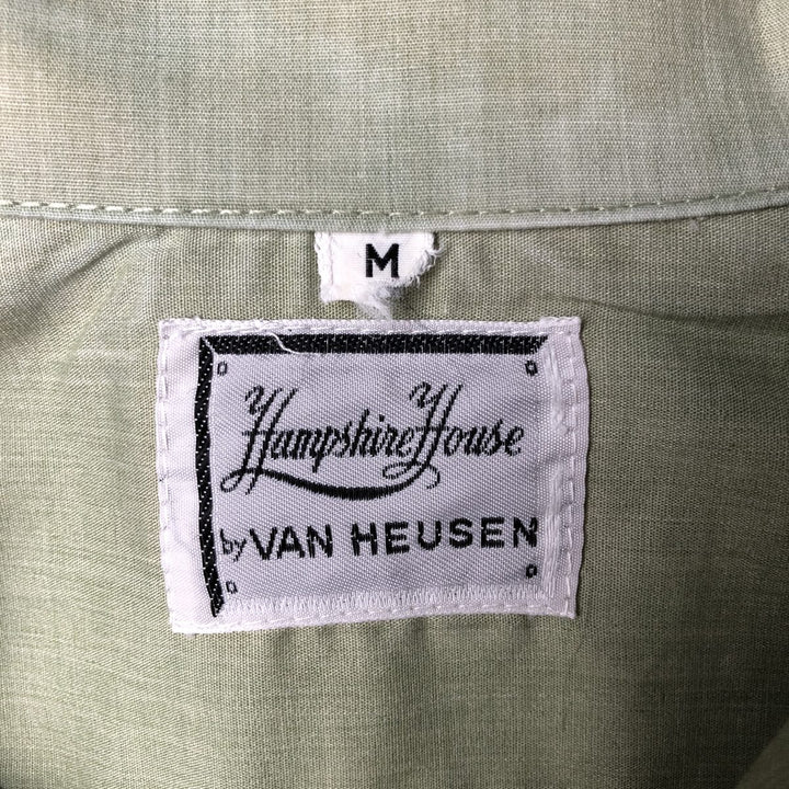 1970'S Van Heusen Short-Sleeve Open-Collar Mexican Shirt / Cuban Shirt / Boxy Shirt / Men's Size M (approx.) unclear Khaki type sage green Vintage Second Hand