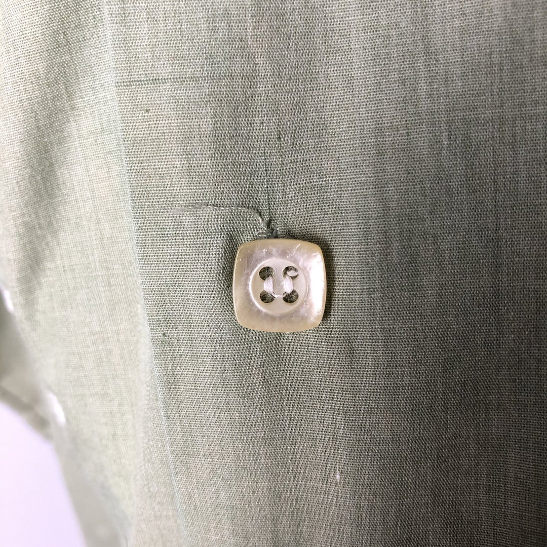 1970'S Van Heusen Short-Sleeve Open-Collar Mexican Shirt / Cuban Shirt / Boxy Shirt / Men's Size M (approx.) unclear Khaki type sage green Vintage Second Hand