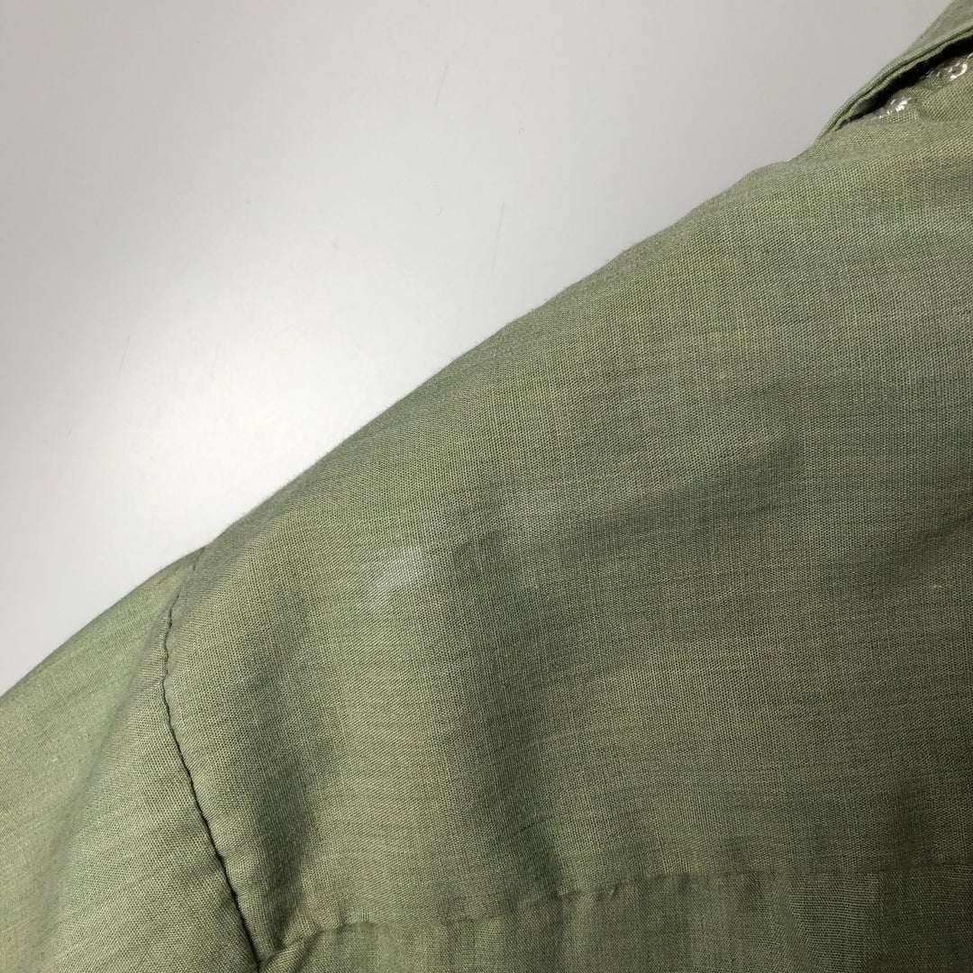 1970'S Van Heusen Short-Sleeve Open-Collar Mexican Shirt / Cuban Shirt / Boxy Shirt / Men's Size M (approx.) unclear Khaki type sage green Vintage Second Hand