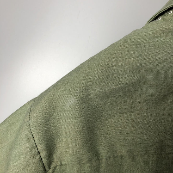 1970'S Van Heusen Short-Sleeve Open-Collar Mexican Shirt / Cuban Shirt / Boxy Shirt / Men's Size M (approx.) unclear Khaki type sage green Vintage Second Hand