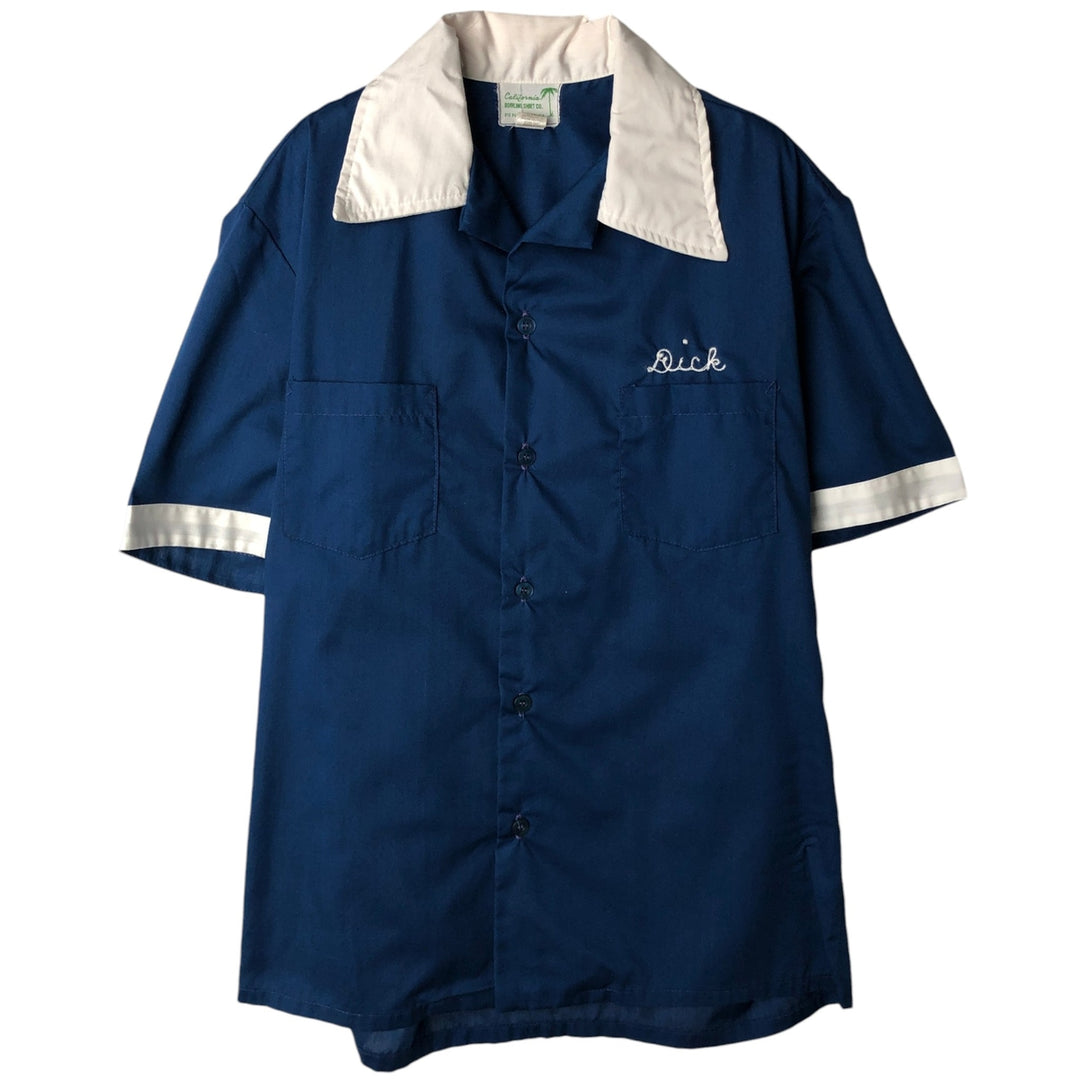 California BOWLING SHIRT CO. Open Collar Short Sleeve Bowling Shirt, Boxy Shirt, Men's Size M (Equivalent), Vintage unclear navy blue type Vintage Second Hand