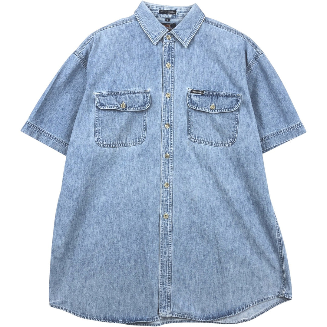 Dickies short-sleeved denim shirt, men's size L (approx.) cotton blue type Vintage Second Hand