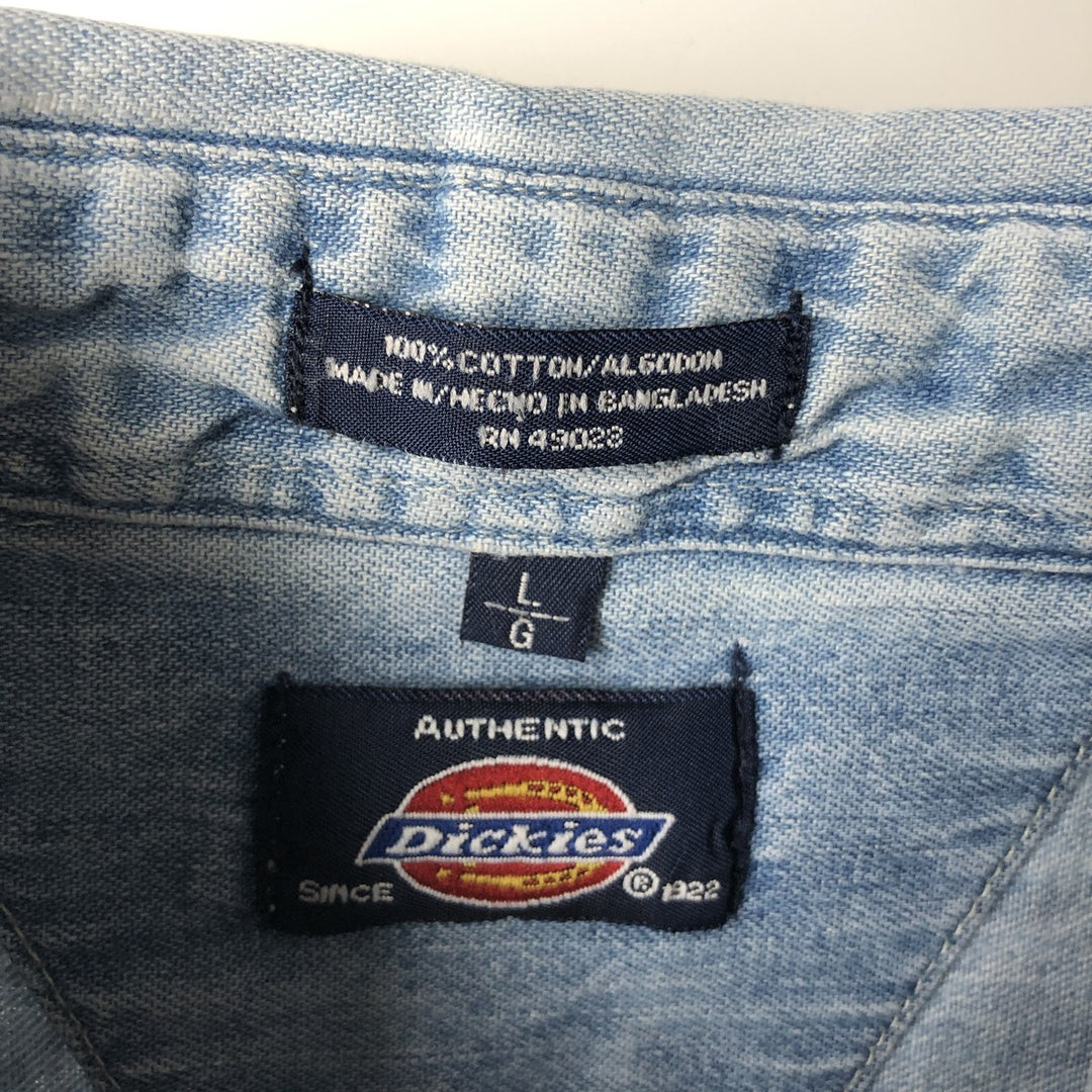 Dickies short-sleeved denim shirt, men's size L (approx.) cotton blue type Vintage Second Hand