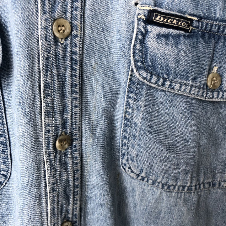 Dickies short-sleeved denim shirt, men's size L (approx.) cotton blue type Vintage Second Hand