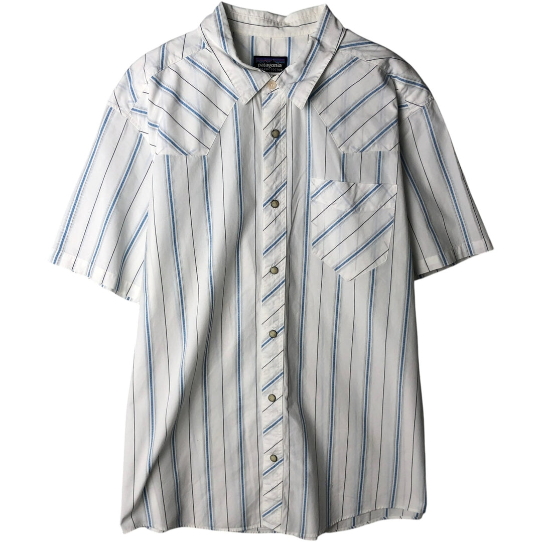 Patagonia ORGANIC COTTON 54015SP11 Stripe Pattern Short-Sleeve Western Shirt (Men's Size L) Organic cotton white type Vintage Second Hand