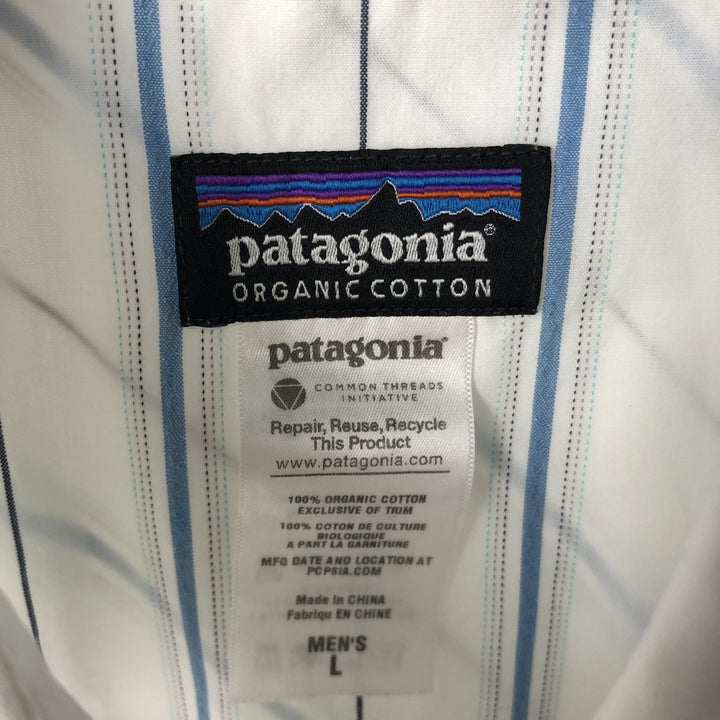 Patagonia ORGANIC COTTON 54015SP11 Stripe Pattern Short-Sleeve Western Shirt (Men's Size L) Organic cotton white type Vintage Second Hand