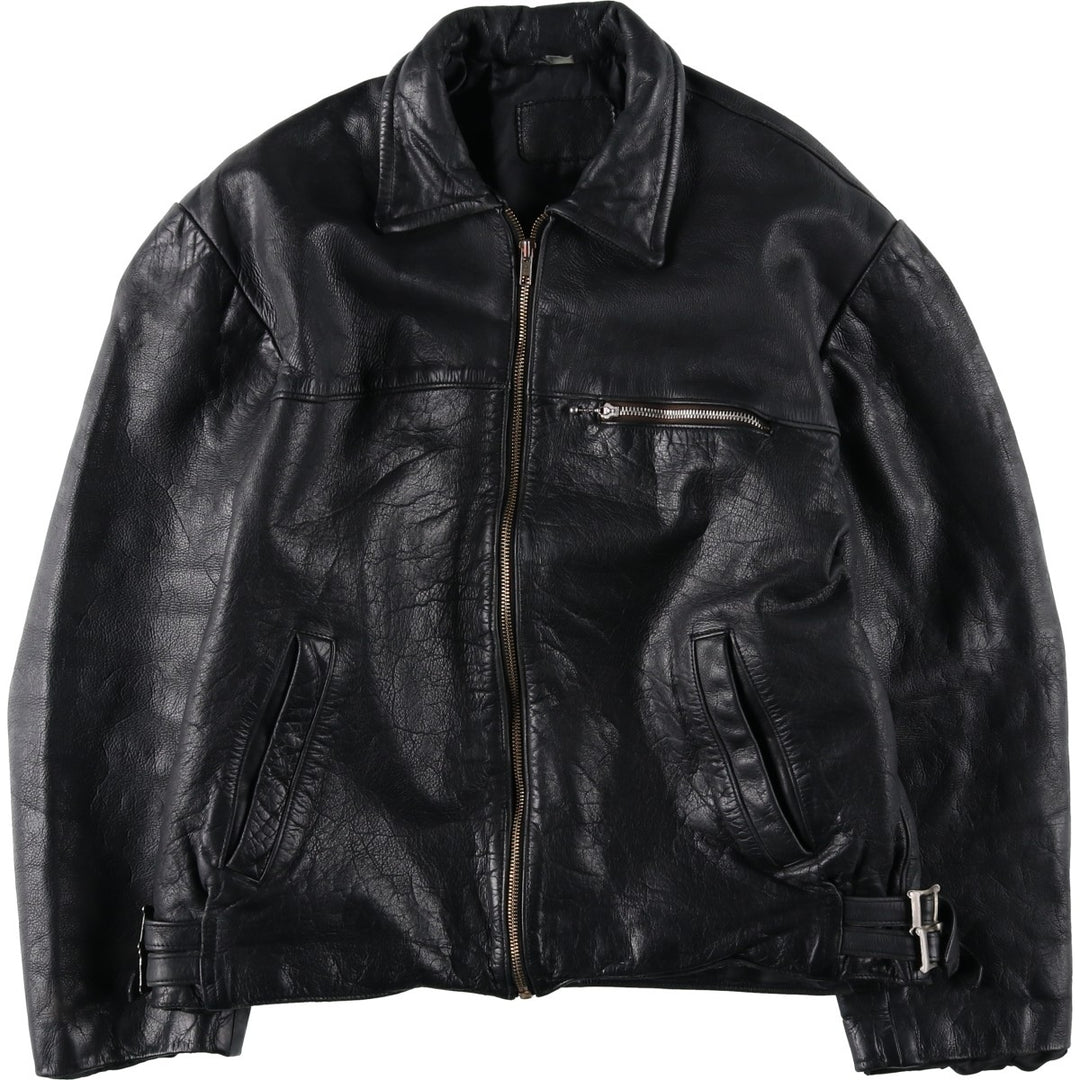Swing-top type padded leather blouson, men's size L unclear black type Vintage Second Hand