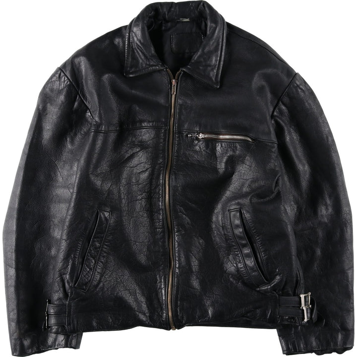 Swing-top type padded leather blouson, men's size L unclear black type Vintage Second Hand