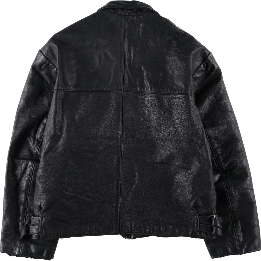 Swing-top type padded leather blouson, men's size L unclear black type Vintage Second Hand