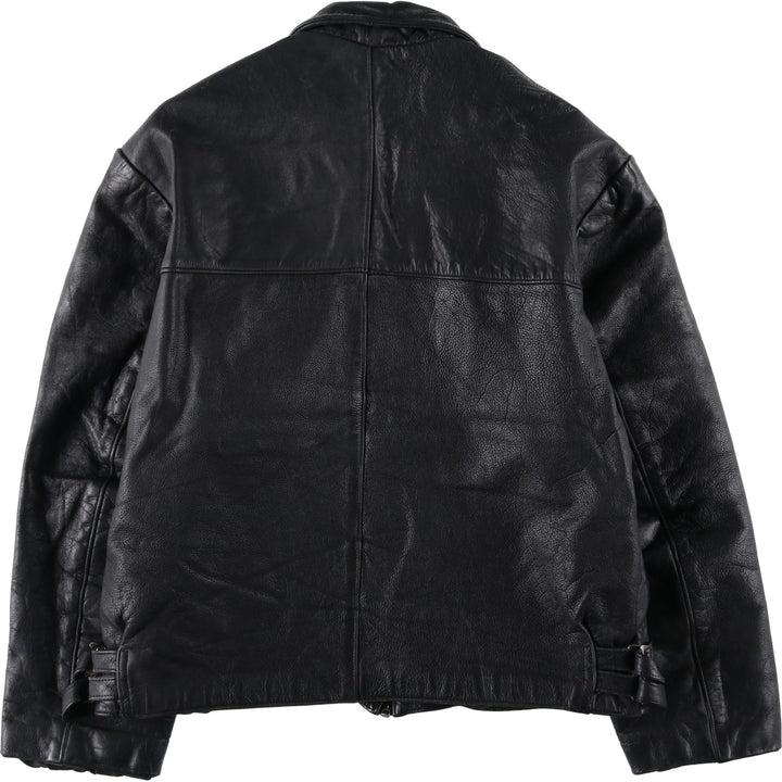 Swing-top type padded leather blouson, men's size L unclear black type Vintage Second Hand