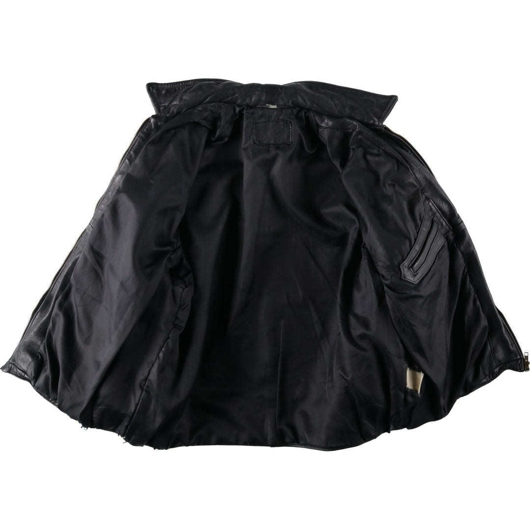 Swing-top type padded leather blouson, men's size L unclear black type Vintage Second Hand