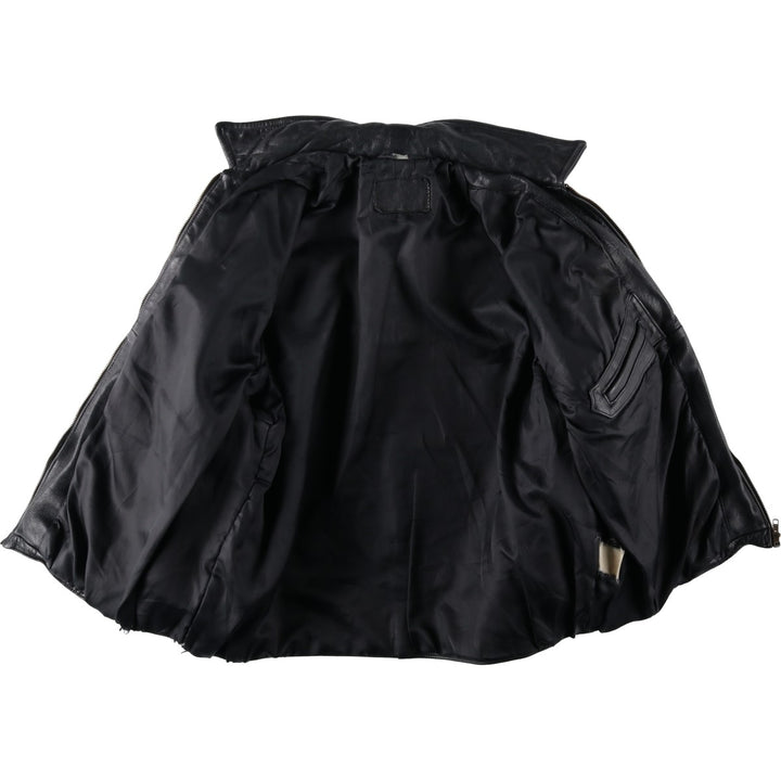 Swing-top type padded leather blouson, men's size L unclear black type Vintage Second Hand