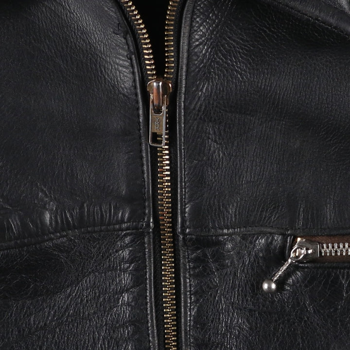 Swing-top type padded leather blouson, men's size L unclear black type Vintage Second Hand