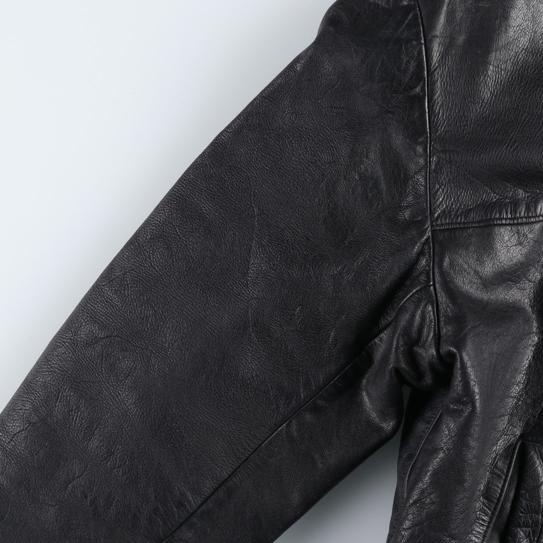 Swing-top type padded leather blouson, men's size L unclear black type Vintage Second Hand