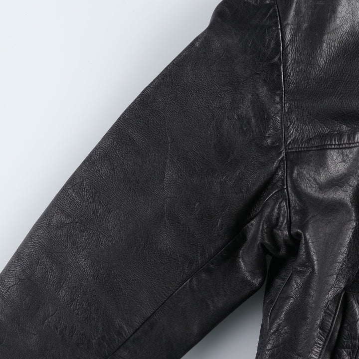Swing-top type padded leather blouson, men's size L unclear black type Vintage Second Hand