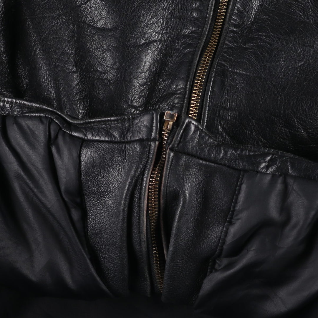 Swing-top type padded leather blouson, men's size L unclear black type Vintage Second Hand