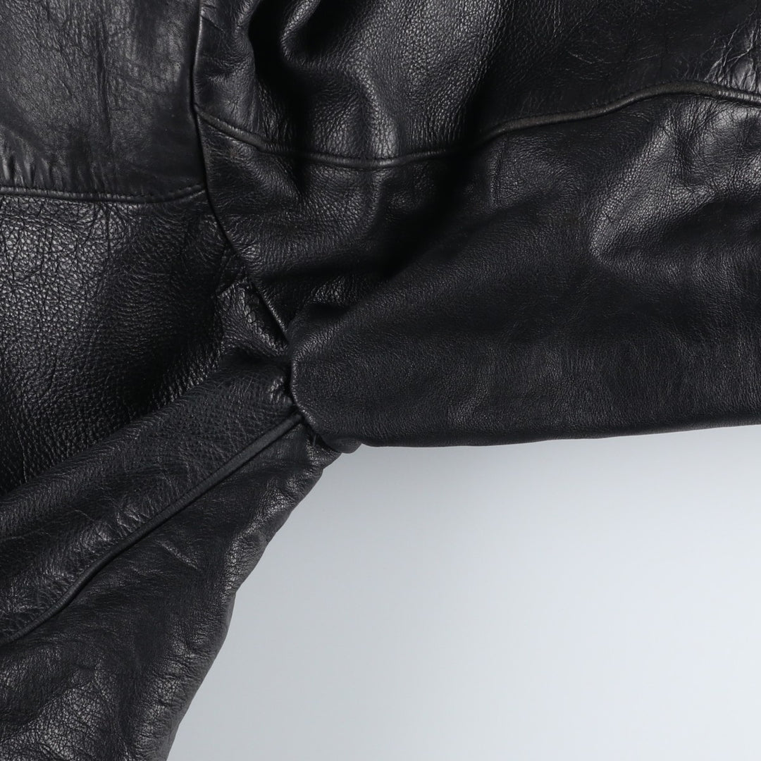 Swing-top type padded leather blouson, men's size L unclear black type Vintage Second Hand