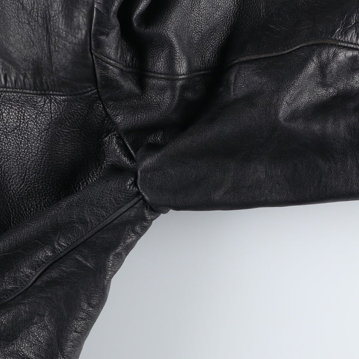 Swing-top type padded leather blouson, men's size L unclear black type Vintage Second Hand