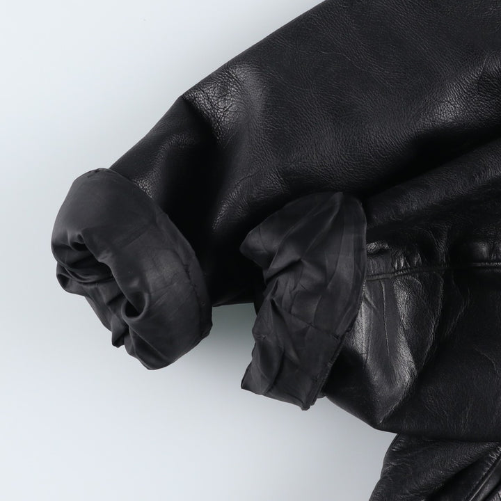 Swing-top type padded leather blouson, men's size L unclear black type Vintage Second Hand