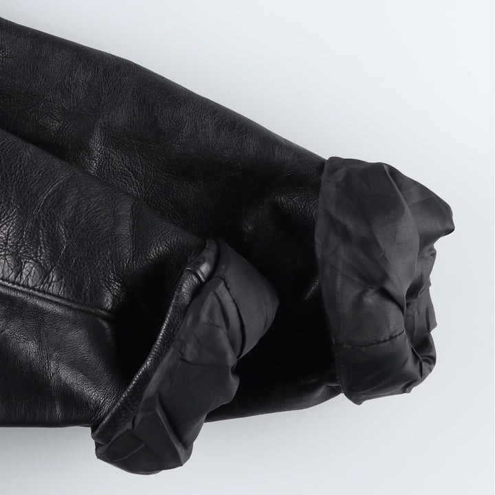 Swing-top type padded leather blouson, men's size L unclear black type Vintage Second Hand
