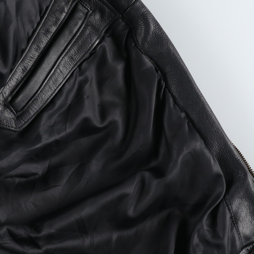 Swing-top type padded leather blouson, men's size L unclear black type Vintage Second Hand