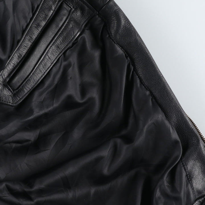Swing-top type padded leather blouson, men's size L unclear black type Vintage Second Hand