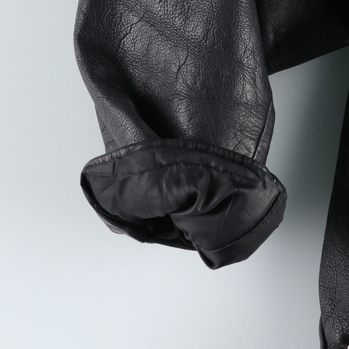 Swing-top type padded leather blouson, men's size L unclear black type Vintage Second Hand