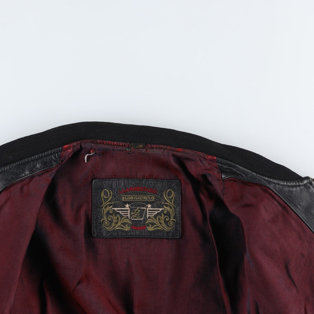 L. LAMBERTAZZI Leather Blouson, Men's Size XL genuine leather black type Vintage Second Hand