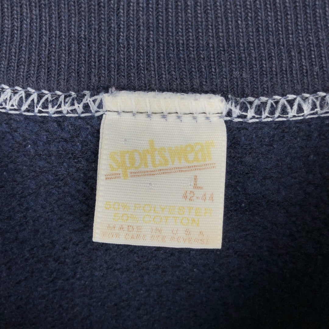 70'S sportswear plain blank sweatshirt, made in USA, men's size L equivalent, vintage. polyester navy blue type Vintage Second Hand