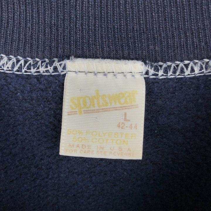 70'S sportswear plain blank sweatshirt, made in USA, men's size L equivalent, vintage. polyester navy blue type Vintage Second Hand