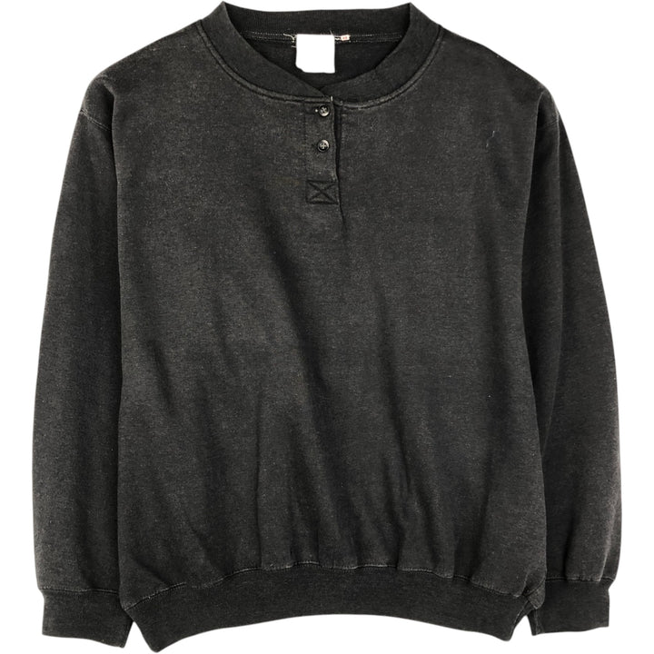 Henley neck plain blank sweatshirt, women's size L equivalent, vintage. unclear black type Vintage Second Hand