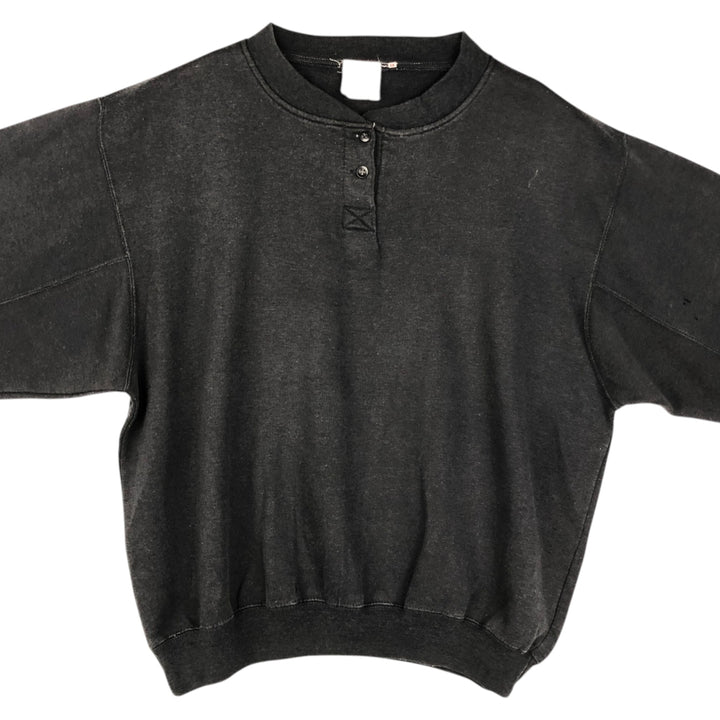 Henley neck plain blank sweatshirt, women's size L equivalent, vintage. unclear black type Vintage Second Hand