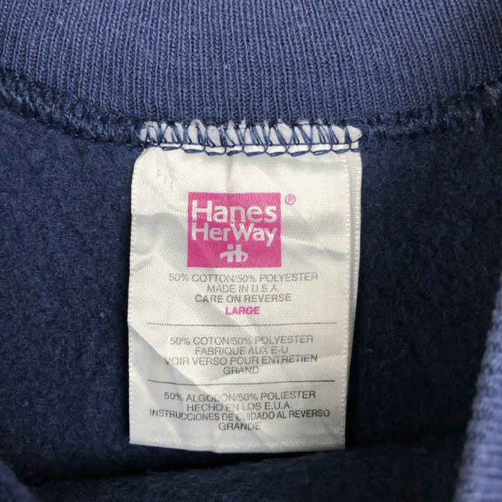 90'S Hanes HerWay Plain Blank Sweatshirt, Made in USA, Women's Size L (Equivalent), Vintage cotton navy blue type Vintage Second Hand