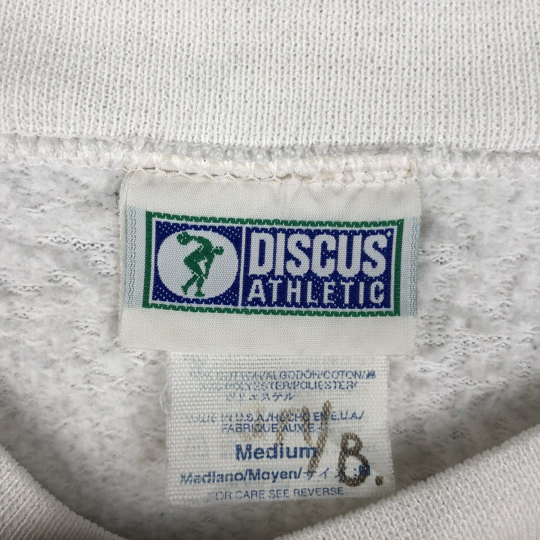 Vintage 90'S Discus Athletic print sweatshirt, made in the USA, size M, men's cotton white type Vintage Second Hand