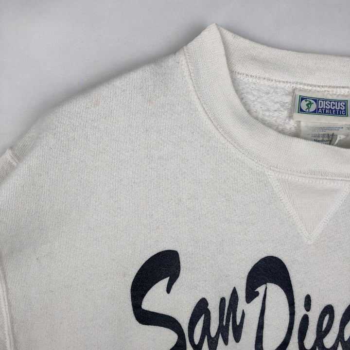 Vintage 90'S Discus Athletic print sweatshirt, made in the USA, size M, men's cotton white type Vintage Second Hand