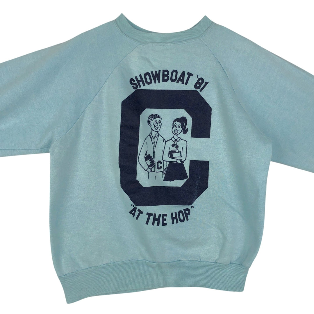 80'S printed sweatshirt, women's size S equivalent, vintage. unclear Blue type light blue Vintage Second Hand