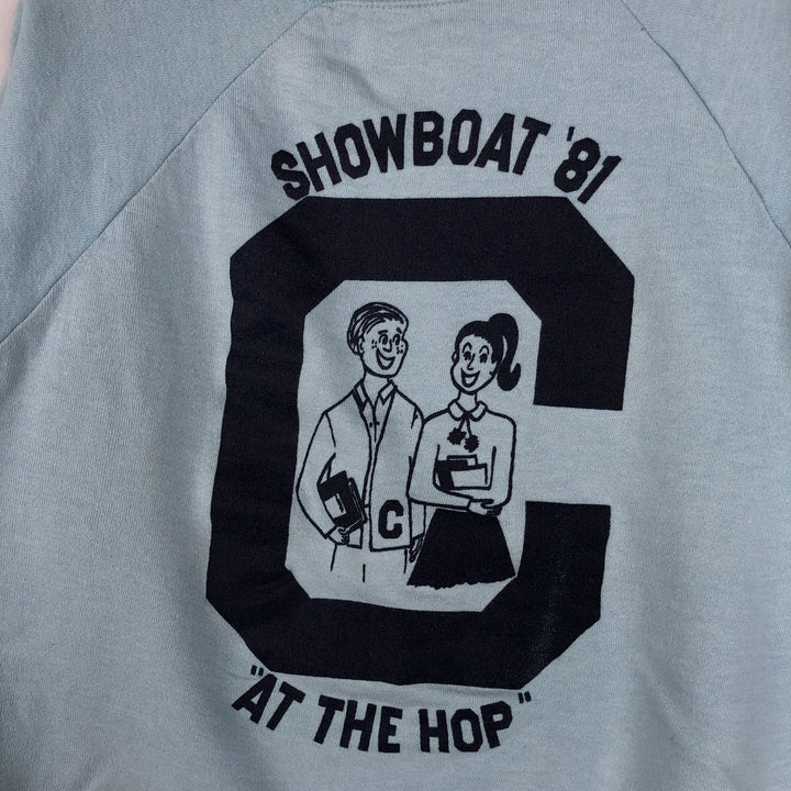 80'S printed sweatshirt, women's size S equivalent, vintage. unclear Blue type light blue Vintage Second Hand