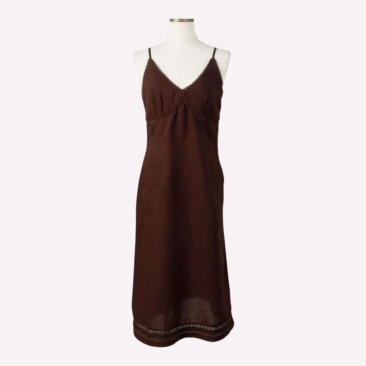 Couleurs d'ete Midi-length cutwork embroidered camisole dress, women's size S (approx.) linen brown type Vintage Second Hand