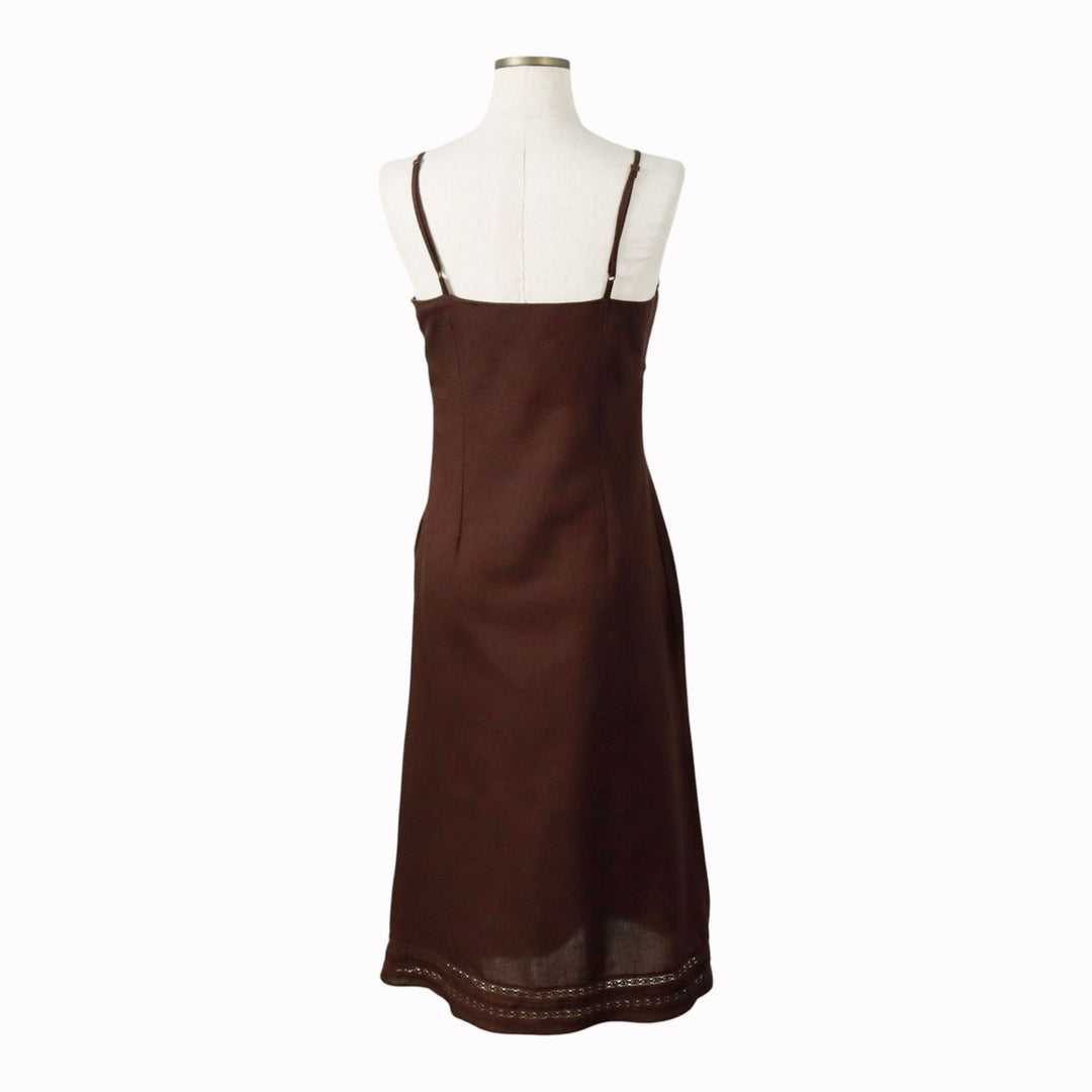 Couleurs d'ete Midi-length cutwork embroidered camisole dress, women's size S (approx.) linen brown type Vintage Second Hand
