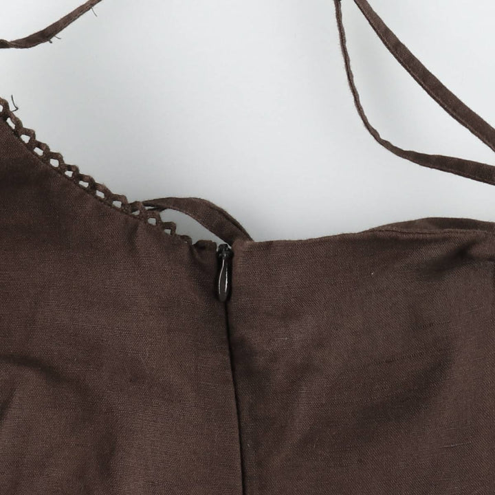 Couleurs d'ete Midi-length cutwork embroidered camisole dress, women's size S (approx.) linen brown type Vintage Second Hand