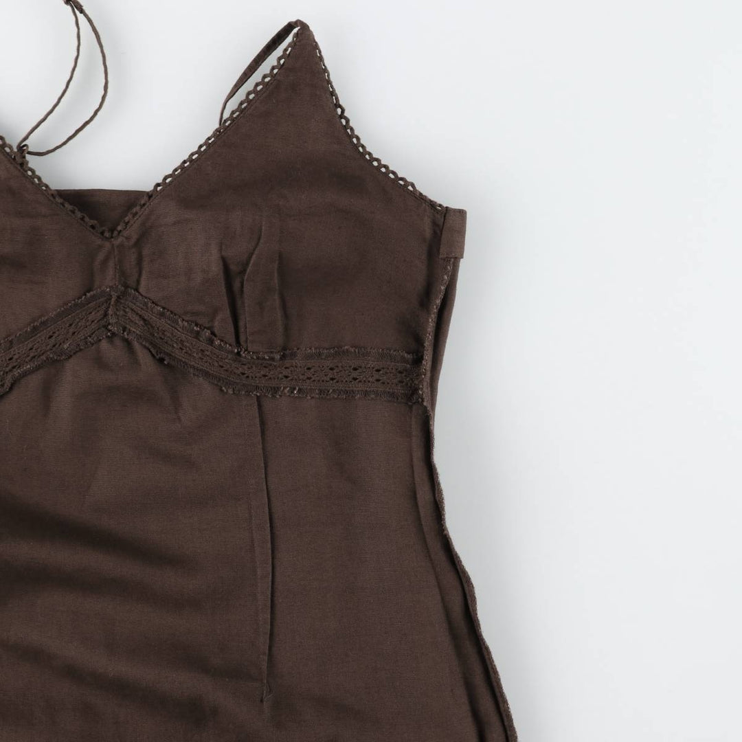 Couleurs d'ete Midi-length cutwork embroidered camisole dress, women's size S (approx.) linen brown type Vintage Second Hand